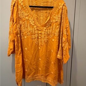 Johnny Was Tangerine Embroidered top (priced low because tag missing see descrip